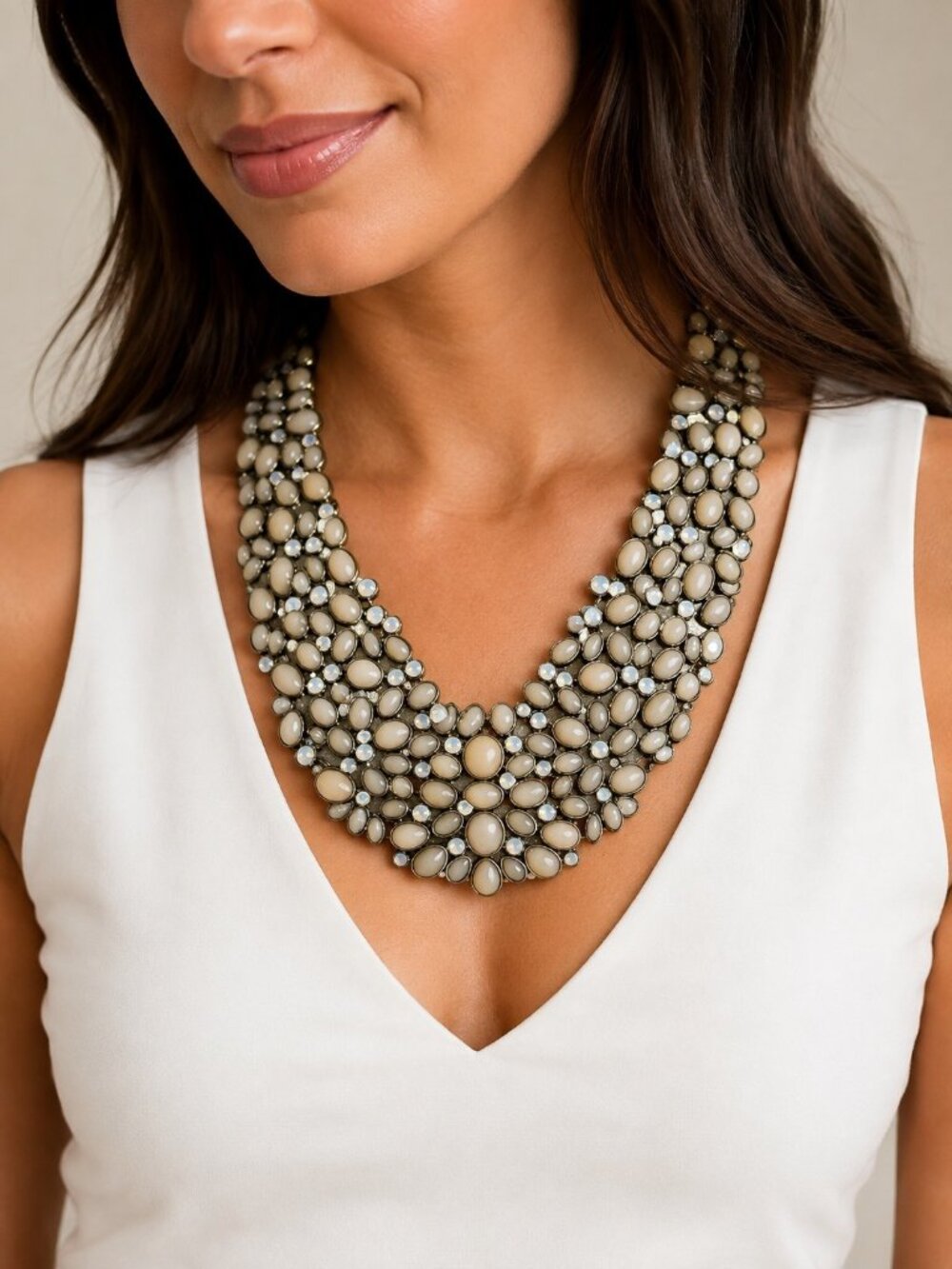BaubleBar Cream Opalescent Rhinestone Bib Statement Necklace